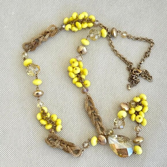 Long Necklace Gold Tone Yellow Beaded Chain Mixed Style Adjustable Length - Picture 2 of 2